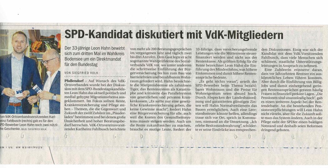 Leon Hahn besucht VdK in Pfullendorf